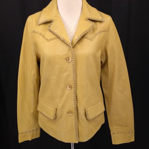Scully Jackets & Blazers - Scully Women M Jacket Leather Beige Button Down